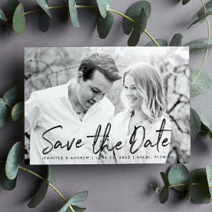 Modern White Marble Script-Foto Save The Date