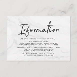 Modern White Marble Script   Hochzeitsinformatione Begleitkarte