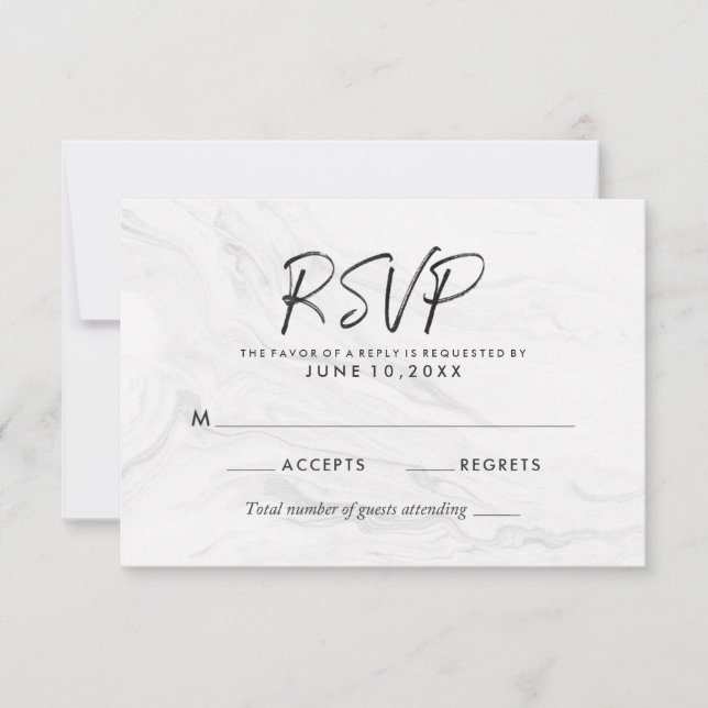 Modern White Marble Script | RSVP-Hochzeitkarte RSVP Karte (Vorderseite)