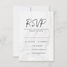 Modern White Marble Script | RSVP-Menü für Hochzei