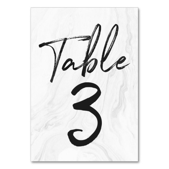 Modern White Marble Script | TISCHNUMMER 3 (Vorderseite)