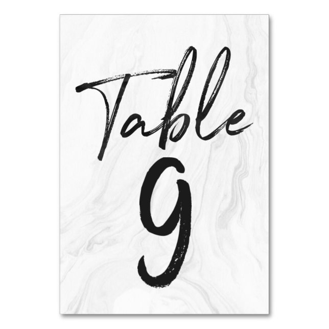 Modern White Marble Script | TISCHNUMMER 9 (Vorderseite)