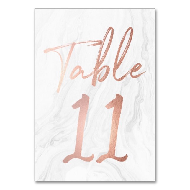Modern White Marble Script | Tischnummer-Karte 11 Tischnummer (Vorderseite)