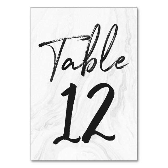 Modern White Marble Script | Tischnummer-Karte 12 Tischnummer (Vorderseite)