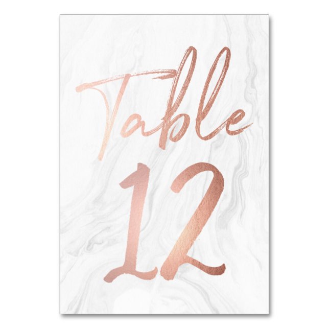 Modern White Marble Script | Tischnummer-Karte 12 Tischnummer (Vorderseite)
