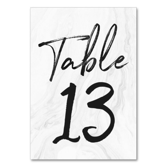 Modern White Marble Script | Tischnummer-Karte 13 Tischnummer (Vorderseite)