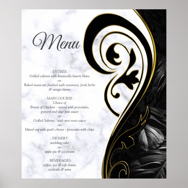 Modern White - Marbour Black Abstrakt Menu Poster (Vorne)