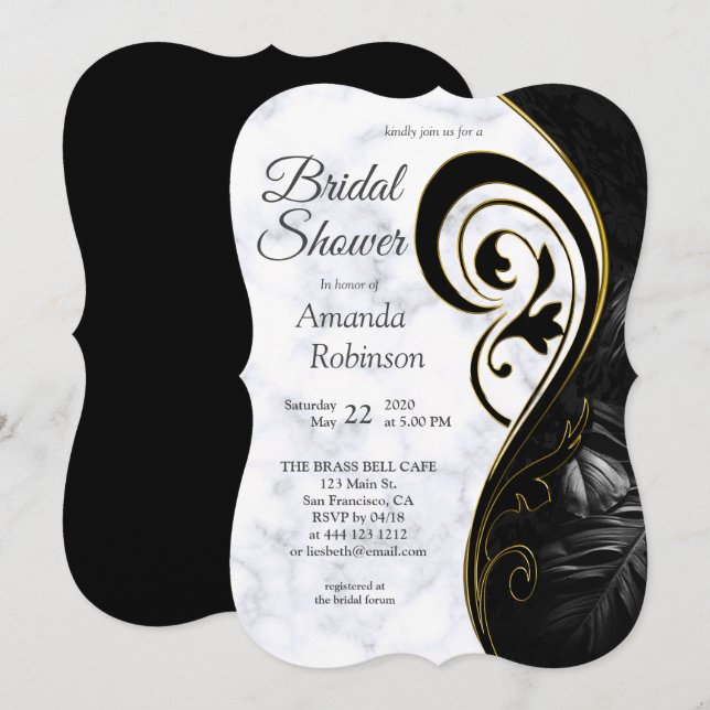 Modern White - Marmorschwarz Abstrakt Einladung (Vorne/Hinten)