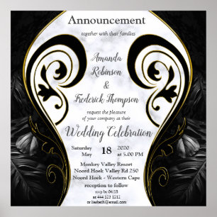 Modern White - Marmorschwarz Abstrakt Poster