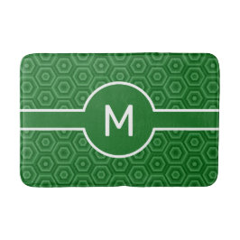 Modern White Monogram on Green Geometric Badematte