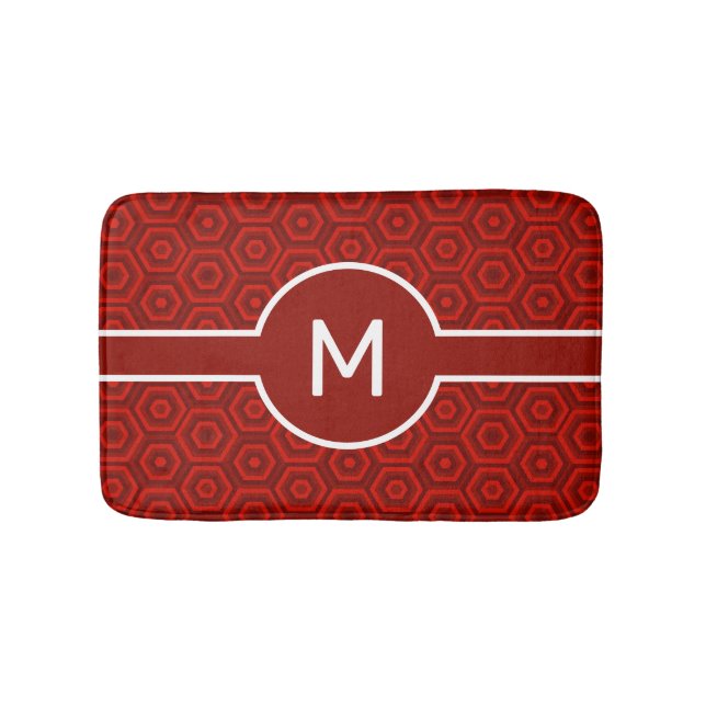 Modern White Monogram on Red Geometric Badematte (Vorderseite)