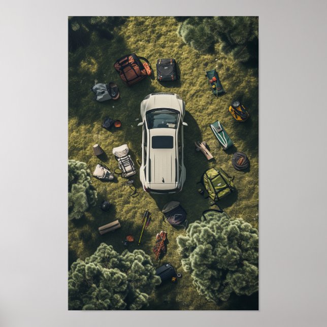 Modern White Nissan Car Overhead View Poster (Vorne)
