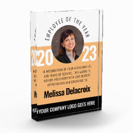 Modern White Peach Black Employee of Year Award Fotoblock