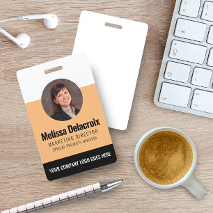 Modern White Peach Black Employee Photo ID Ausweis