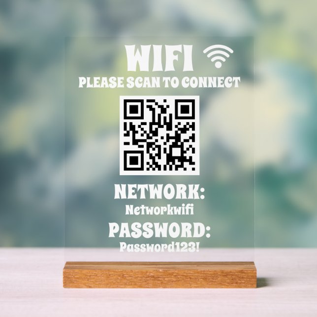 Modern White QR Code WLAN-Kennwort und Netzwerk Acrylschild (Neutral)