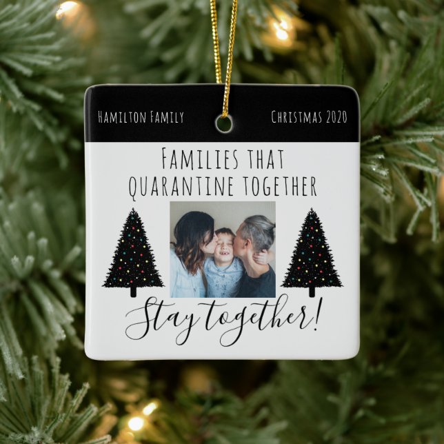 Modern White Quarantine Foto Funny Christmas 2020 Keramikornament (Baum)