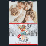 Modern White Red Christmas Calendar Kalender<br><div class="desc">Weihnachtsgrüße mit einem Schlitten,  der Geschenke mit allen Namen trägt. Personalisieren Sie es mit dem Jahr,  dem Namen und dem Familiennamen aller und legen Sie Ihre besten Fotos nach jedem Monat des Jahres und genießen Sie mit Ihrer Familie das ganze Jahr.</div>