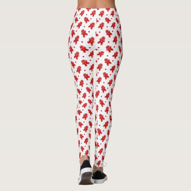 Modern White & Red Gingerbrot Menschenmuster Leggings (Rückseite)