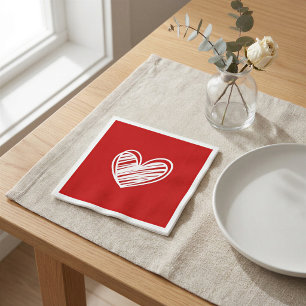 Modern White Red Hearts Romantic Birthday Wedding Serviette