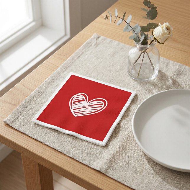 Modern White Red Hearts Romantic Birthday Wedding Serviette (Von Creator hochgeladen)