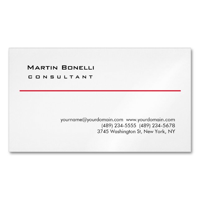 Modern White Red Simple Consultant Business Card Magnetische Visitenkarte (Vorderseite)