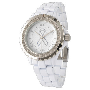 Modern White Ribbon Awareness on Schachbretts Dial Armbanduhr