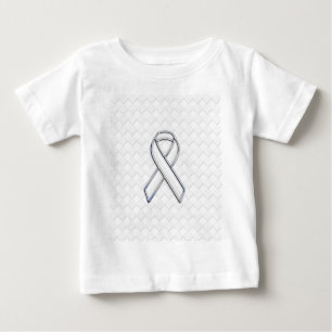 Modern White Ribbon Awareness on Schachbretts Prin Baby T-shirt