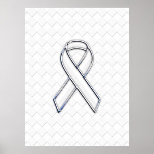 Modern White Ribbon Awareness on Schachbretts Prin Poster