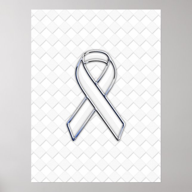Modern White Ribbon Awareness on Schachbretts Prin Poster (Vorne)