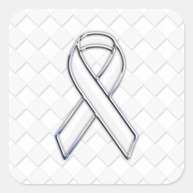 Modern White Ribbon Awareness on Schachbretts Prin Quadratischer Aufkleber (Vorderseite)