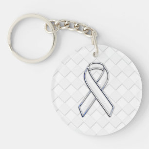 Modern White Ribbon Awareness on Schachbretts Prin Schlüsselanhänger