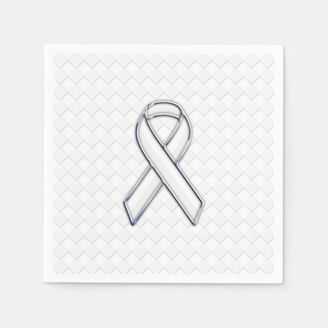 Modern White Ribbon Awareness on Schachbretts Prin Serviette (Vorderseite)