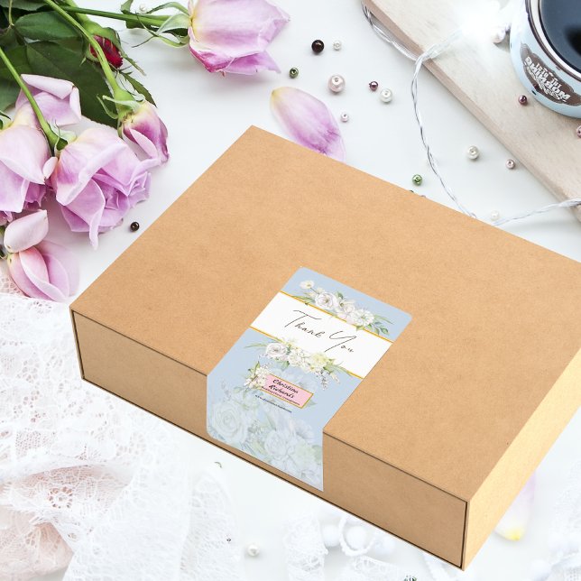 Modern White Rose Floral Danke Box Label (Von Creator hochgeladen)