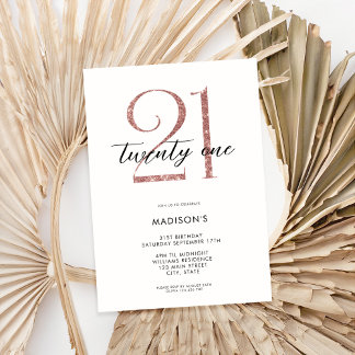 Modern White Rose Gold Elegant 21. Geburtstag Einladung