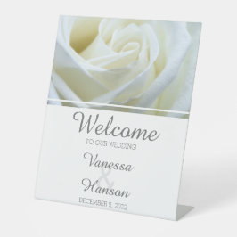 Modern White Rose Wedding Pedestal Sign Sockelschild