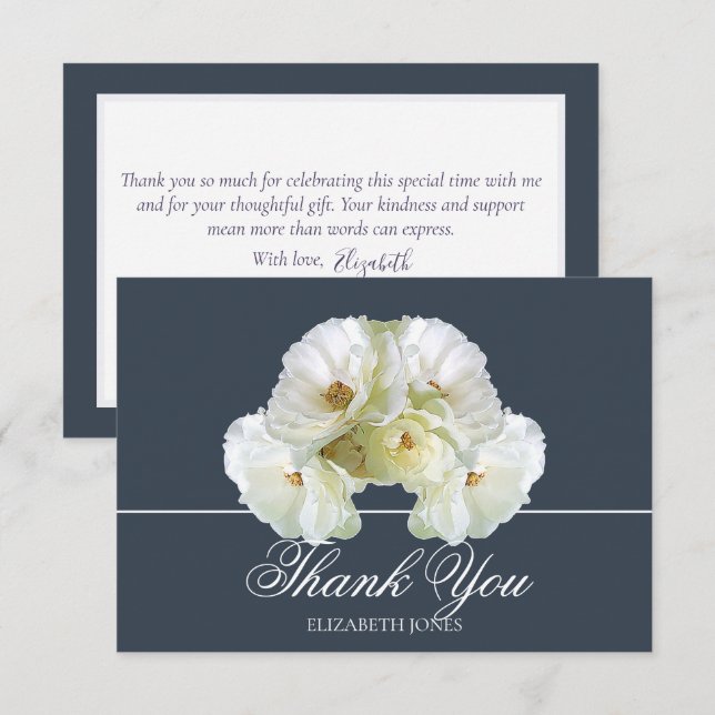 Modern White Roses Bridal Shower Thank You Card Dankeskarte (Vorne/Hinten)