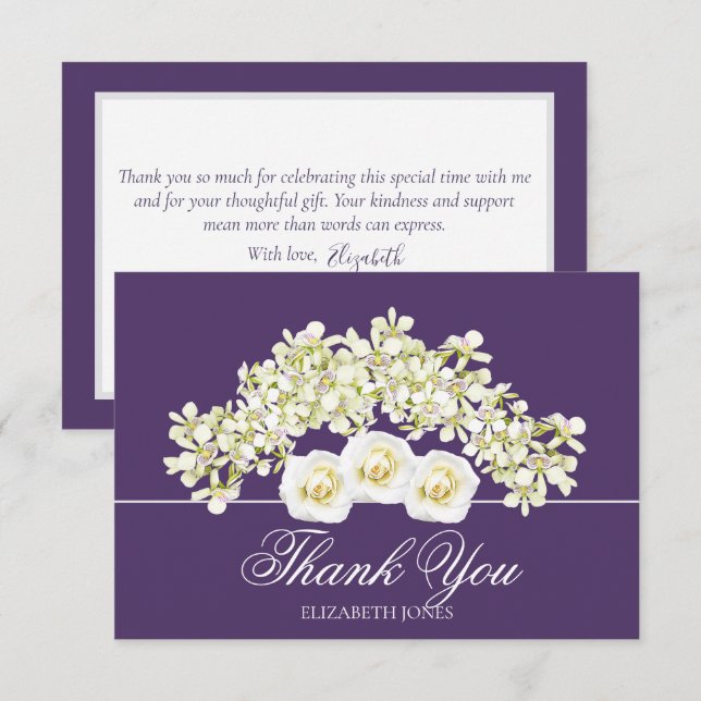 Modern White Roses Bridal Shower Thank You Card Dankeskarte (Vorne/Hinten)