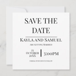 Modern White Save The Date Card with Black Text