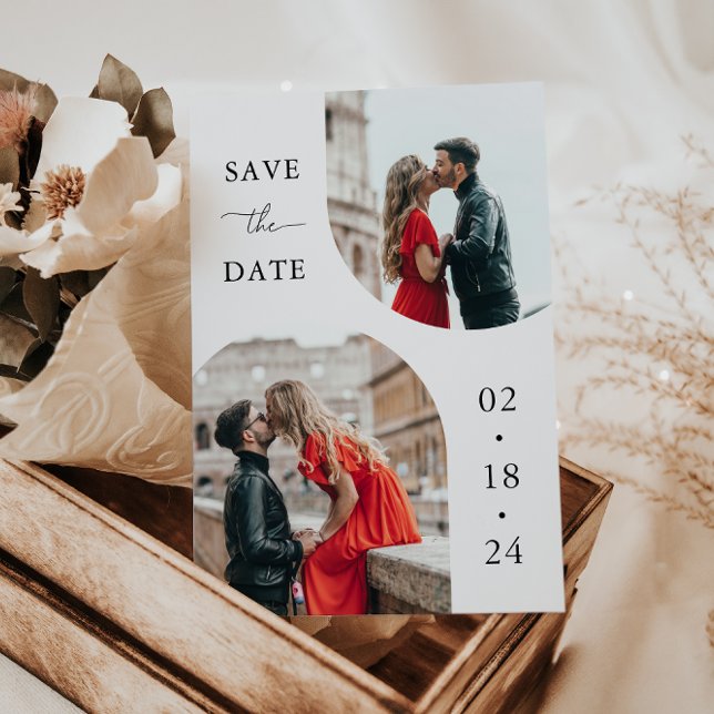 Modern White Script 2 Foto Wedding Save The Date (Von Creator hochgeladen)