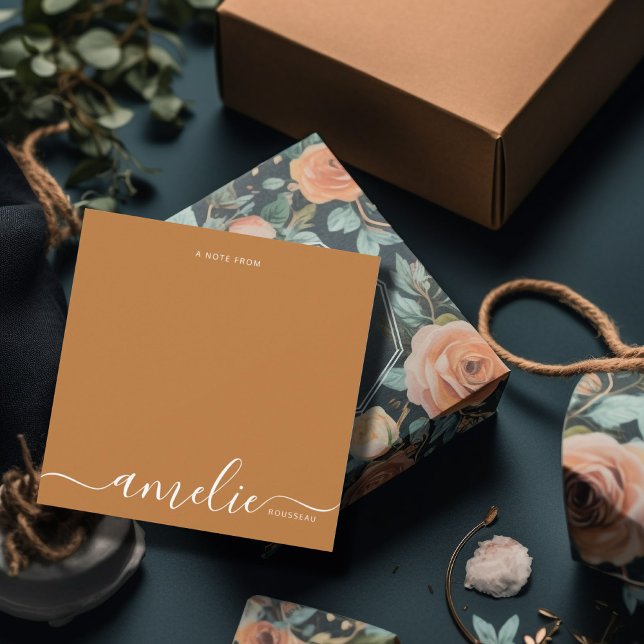 Modern White Script Calligraphy Monogram Copper Mitteilungskarte (Von Creator hochgeladen)