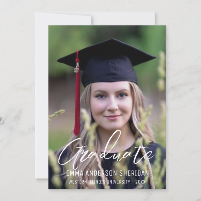 Modern White Script Foto Foil Einladung (Vorderseite)