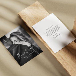 Modern White Script Foto Wedding Danke Card