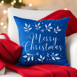 Modern White Script Frohe Weihnachtsbaumkissen Kissen