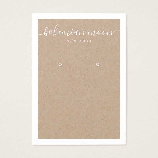 Modern White Script Kraftseil Ohrring Display Kart (Vorderseite)