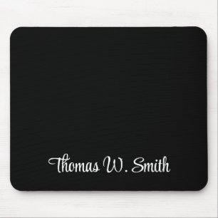 Modern White Script Monogram Black Mousepad