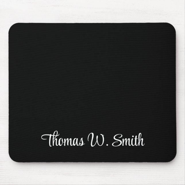 Modern White Script Monogram Black Mousepad (Vorne)