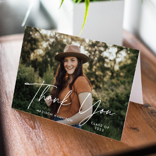 Modern White Script Photo Graduation Dankeskarte