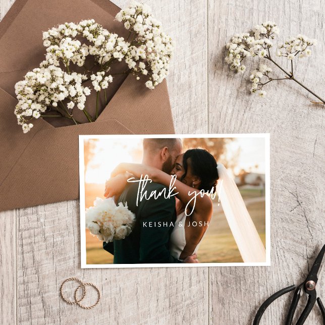 Modern White Script Wedding Foto Kleines Danke (Von Creator hochgeladen)
