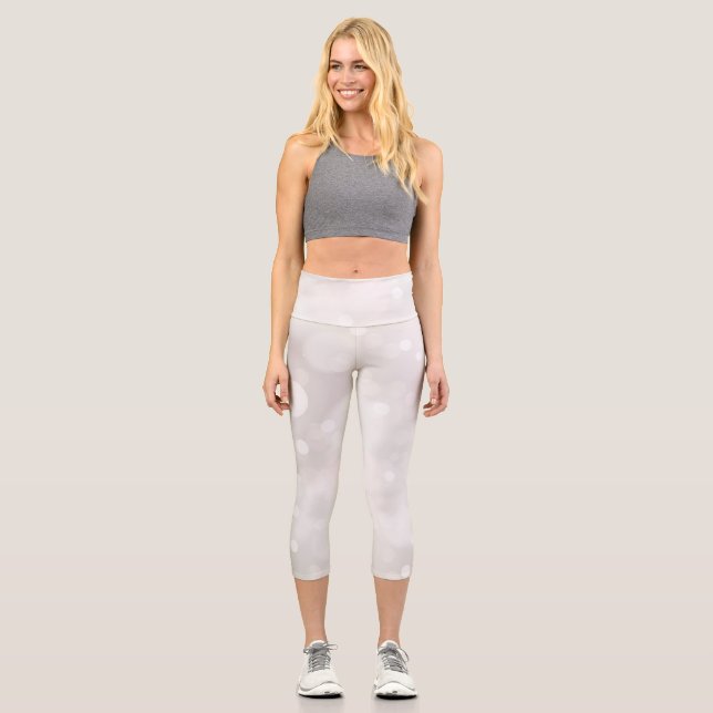 Modern White Silver Bokeh Girly Capri Leggings (Vorderseite)