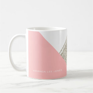 Modern White Silver Glitzer Pink Dreieck Kaffeetasse